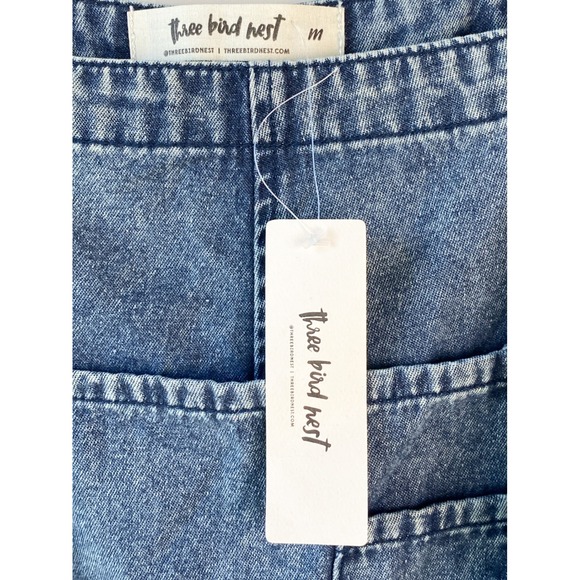 NWT Three Bird Nest High Hopes Slouchy Denim Overalls M Blue Bandana Jumpsuit - Picture 11 of 13